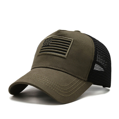 Il cappello di baseball del cotone di verde dell'esercito 3D ha ricamato il cappuccio posteriore di plastica curvo del camionista della chiusura di doppia