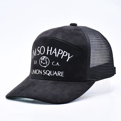 7 pannello nero suede pannello trucker cappelli di alta qualità mesh cap custom bordatura bordo velluto trucker cappelli cappelli