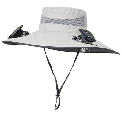 Cappello da sole a tesa larga per esterni con ventola solare, cappello personalizzato all'ingrosso, cappello da pescatore portatile
