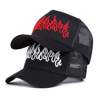 Flame Street Style Cappello Hip Hop regolabile ricamato Snapback Curve Brim Trucker Mesh Sports Cap