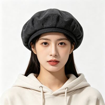 Classico berretto berretto grigio scuro con berretto imbottito in feltro Tessuto misto lana per comfort e durata Comodo cappello streetwear quotidiano
