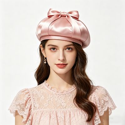 Elegante cappello rosa satinato con tessuto 150 grammi leggero e taglia personalizzata per indossare casual