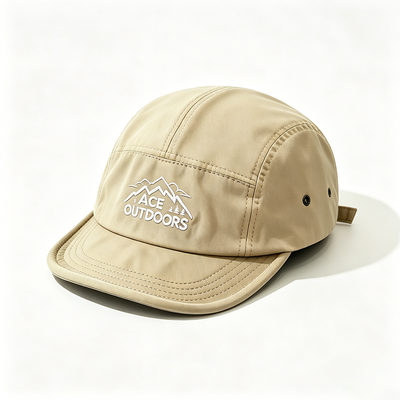 Cappello da campeggio a bordo piatto a 5 pannelli con fascia sportiva a maglia e cintura regolabile a gancio e anello