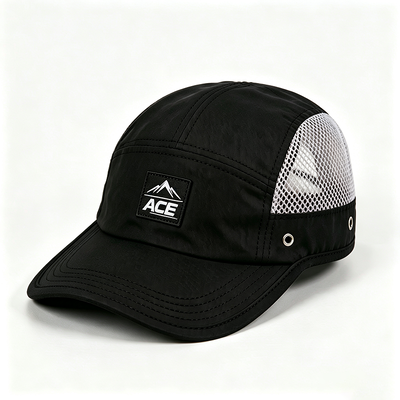 Sports Mesh Sweatband 5 Panel Camper Hat con bordo piatto e una taglia adatta a tutti i design