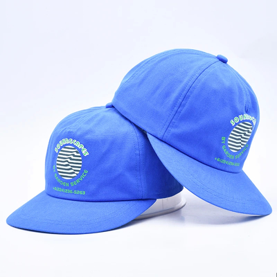 Cappelli snapback stampati su misura di alta qualità blu non strutturati 5 pannelli a bordo piatto per uomo