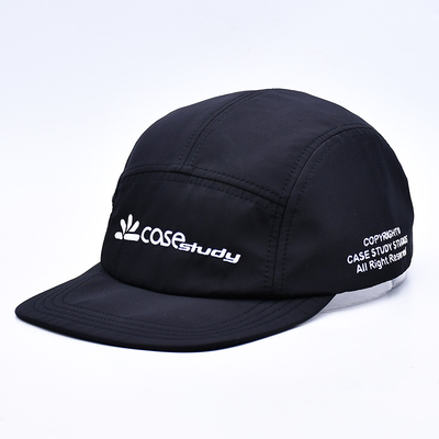 Cappello da campeggio di alta qualità non strutturato a 5 pannelli stampato in nero con tasche decorative