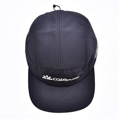 Cappello da campeggio di alta qualità non strutturato a 5 pannelli stampato in nero con tasche decorative