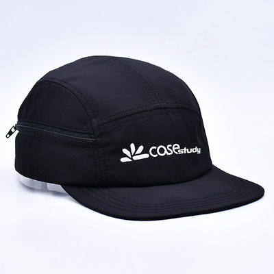 Cappello da campeggio di alta qualità non strutturato a 5 pannelli stampato in nero con tasche decorative