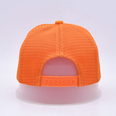 Unisex 5 Panel Trucker Cap Custom 3d ricamato bordo curvo satinato rivestito cappelli a maglia arancione