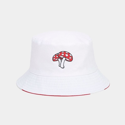 2025 Cotton Cartoon Funghi Stampa Cappello da Boccone Cappello da Pescatore Cappello da Viaggio Esterno Cappello da Sole per Uomini e Donne