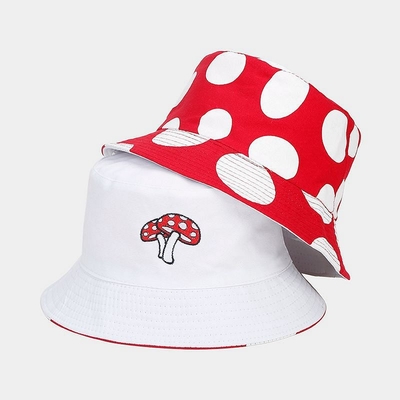2025 Cotton Cartoon Funghi Stampa Cappello da Boccone Cappello da Pescatore Cappello da Viaggio Esterno Cappello da Sole per Uomini e Donne