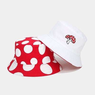 2025 Cotton Cartoon Funghi Stampa Cappello da Boccone Cappello da Pescatore Cappello da Viaggio Esterno Cappello da Sole per Uomini e Donne