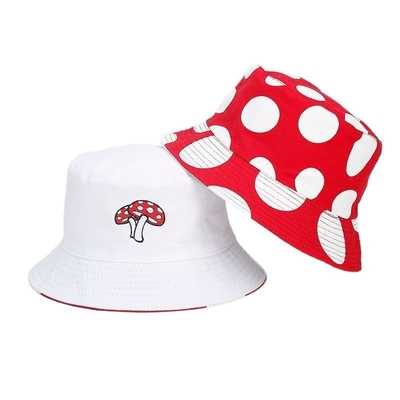 2025 Cotton Cartoon Funghi Stampa Cappello da Boccone Cappello da Pescatore Cappello da Viaggio Esterno Cappello da Sole per Uomini e Donne