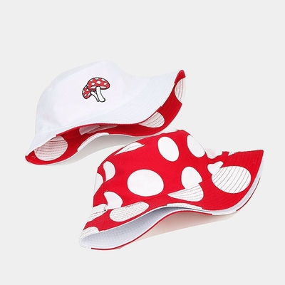 2025 Cotton Cartoon Funghi Stampa Cappello da Boccone Cappello da Pescatore Cappello da Viaggio Esterno Cappello da Sole per Uomini e Donne