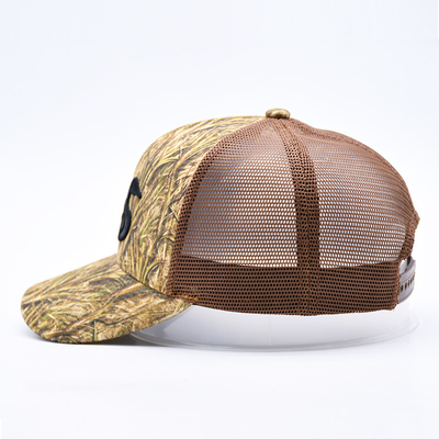 Fashion Design Curved Brim Sport 6 Panel Trucker Mesh Hat Custom 3d ricamo Camo Trucker Cap