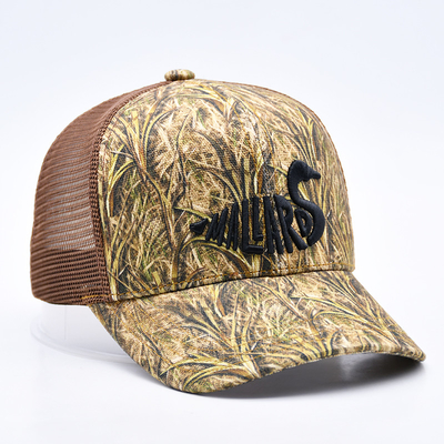 Fashion Design Curved Brim Sport 6 Panel Trucker Mesh Hat Custom 3d ricamo Camo Trucker Cap
