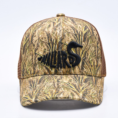 Fashion Design Curved Brim Sport 6 Panel Trucker Mesh Hat Custom 3d ricamo Camo Trucker Cap