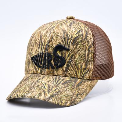 Fashion Design Curved Brim Sport 6 Panel Trucker Mesh Hat Custom 3d ricamo Camo Trucker Cap