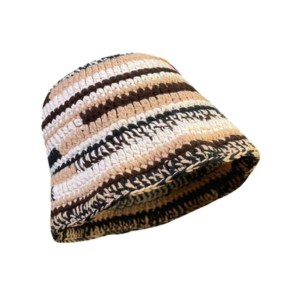 Cappello da crochet su misura Colori autunnali invernali Manifattura a strisce Maglietta versatile Cappelli da crochet a secco Cappello da pescatore femminile