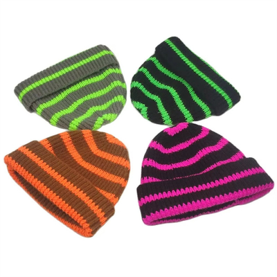 Bambini cappello a righe a maglia corto cappelli invernali per ragazzi ragazze cappello caldo a polsini