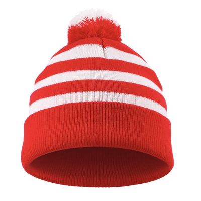 Halloween Beanie Cappello a righe rosso e bianco Pom Pom cuff cappello a maglia per donne uomini accessori di festa di Natale