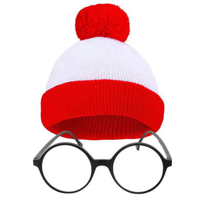 Halloween Beanie Cappello a righe rosso e bianco Pom Pom cuff cappello a maglia per donne uomini accessori di festa di Natale