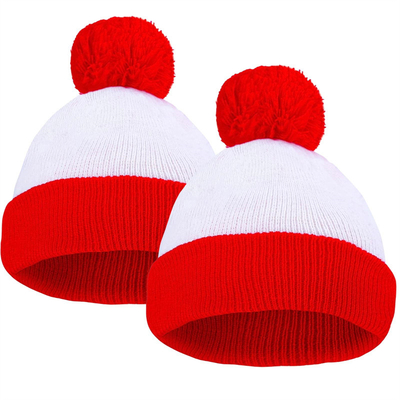 Halloween Beanie Cappello a righe rosso e bianco Pom Pom cuff cappello a maglia per donne uomini accessori di festa di Natale