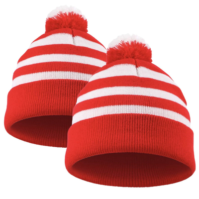 Halloween Beanie Cappello a righe rosso e bianco Pom Pom cuff cappello a maglia per donne uomini accessori di festa di Natale