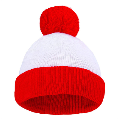 Halloween Beanie Cappello a righe rosso e bianco Pom Pom cuff cappello a maglia per donne uomini accessori di festa di Natale