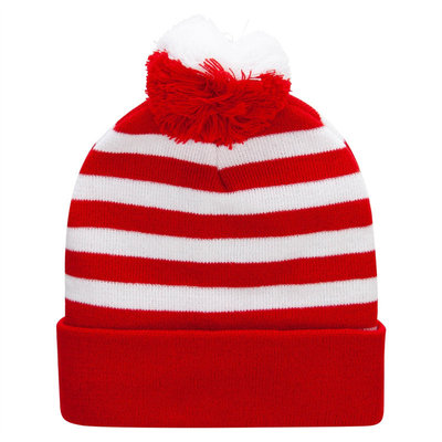 Halloween Beanie Cappello a righe rosso e bianco Pom Pom cuff cappello a maglia per donne uomini accessori di festa di Natale