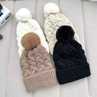 Stampa su misura Cappucci Invernali Caldi Cappuccio da Pescatore Cappella a Righe in Maglia di Cotone Pom Pom