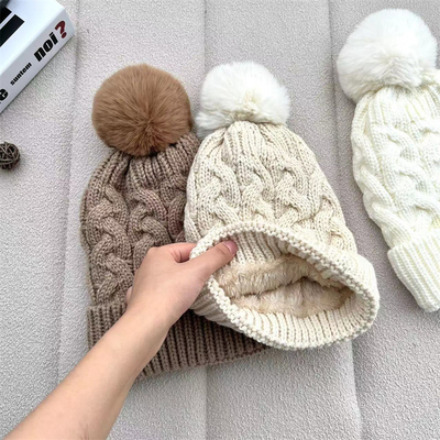Stampa su misura Cappucci Invernali Caldi Cappuccio da Pescatore Cappella a Righe in Maglia di Cotone Pom Pom