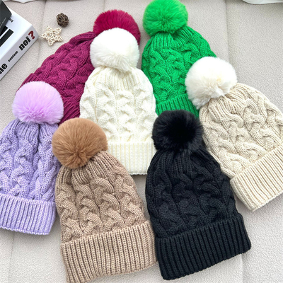 Stampa su misura Cappucci Invernali Caldi Cappuccio da Pescatore Cappella a Righe in Maglia di Cotone Pom Pom