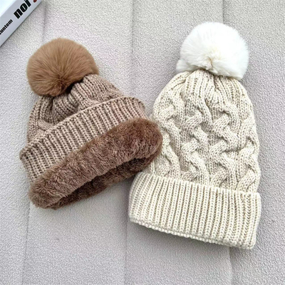 Stampa su misura Cappucci Invernali Caldi Cappuccio da Pescatore Cappella a Righe in Maglia di Cotone Pom Pom
