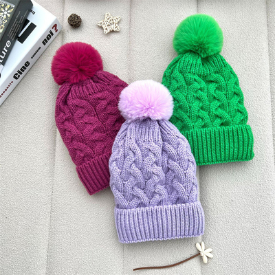 Stampa su misura Cappucci Invernali Caldi Cappuccio da Pescatore Cappella a Righe in Maglia di Cotone Pom Pom