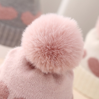 2024 Nuovo Autunno Inverno Cappelli a Maglia Bambini Ragazze Acrilico Bilayer Caldo Bambino Pallone Cute Cuore Cappello Neonato