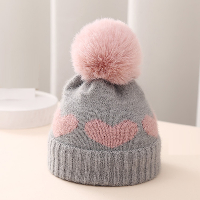 2024 Nuovo Autunno Inverno Cappelli a Maglia Bambini Ragazze Acrilico Bilayer Caldo Bambino Pallone Cute Cuore Cappello Neonato
