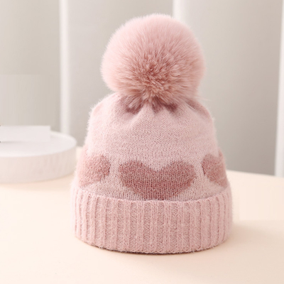 2024 Nuovo Autunno Inverno Cappelli a Maglia Bambini Ragazze Acrilico Bilayer Caldo Bambino Pallone Cute Cuore Cappello Neonato