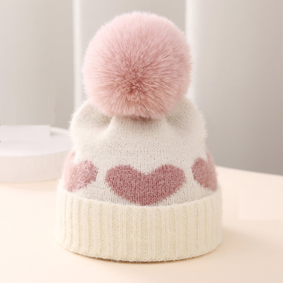 2024 Nuovo Autunno Inverno Cappelli a Maglia Bambini Ragazze Acrilico Bilayer Caldo Bambino Pallone Cute Cuore Cappello Neonato
