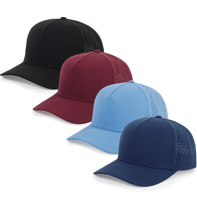 Al dettaglio 5 pannelli Blue Baseball Cap Custom Laser Cut Hole Gorras Golf Waterproof Polyester Sports Hat