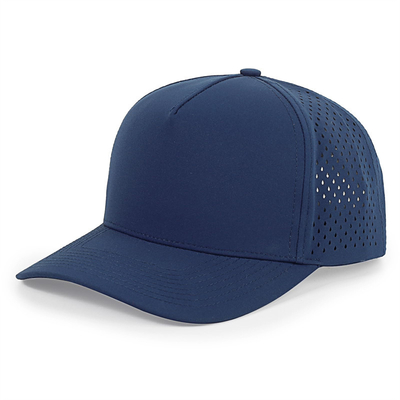 Al dettaglio 5 pannelli Blue Baseball Cap Custom Laser Cut Hole Gorras Golf Waterproof Polyester Sports Hat
