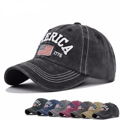 Cap Manufacturer Wholesale 6 Panel Baseball Caps Custom 3d American Embroidery Logo Cappucci di cotone lavati da papà