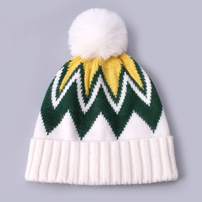 Cappucci ricamati su misura Cappucci a maglia invernale Stripe a disegno caldo morbido Pompom Puff Print Cappuccio produttore
