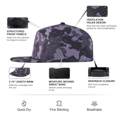 Cappello Snapback personalizzato Performance regolabile Laser Cut Hole Cappello Snapback perforato