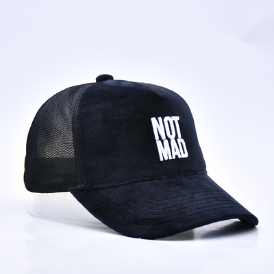 Cappello da camion suede ricamato di alto profilo Logo personalizzato 5 pannelli mesh Cappello da camion