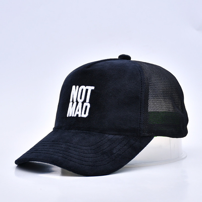Cappello da camion suede ricamato di alto profilo Logo personalizzato 5 pannelli mesh Cappello da camion