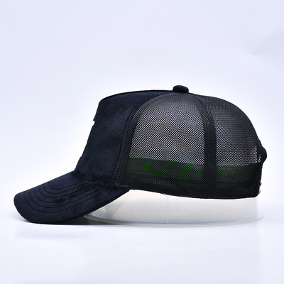 Cappello da camion suede ricamato di alto profilo Logo personalizzato 5 pannelli mesh Cappello da camion