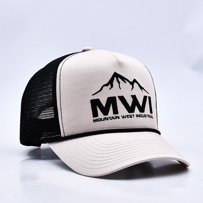 High Profile 3D ricamo corda trucker cappello logo personalizzato reticolato retro trucker cappello