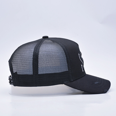 Cappello da camionista in difficoltà nero curvo personalizzabile all'ingrosso 5 pannelli Cappello da camionista ricamato 3D