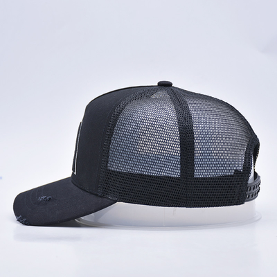 Cappello da camionista in difficoltà nero curvo personalizzabile all'ingrosso 5 pannelli Cappello da camionista ricamato 3D